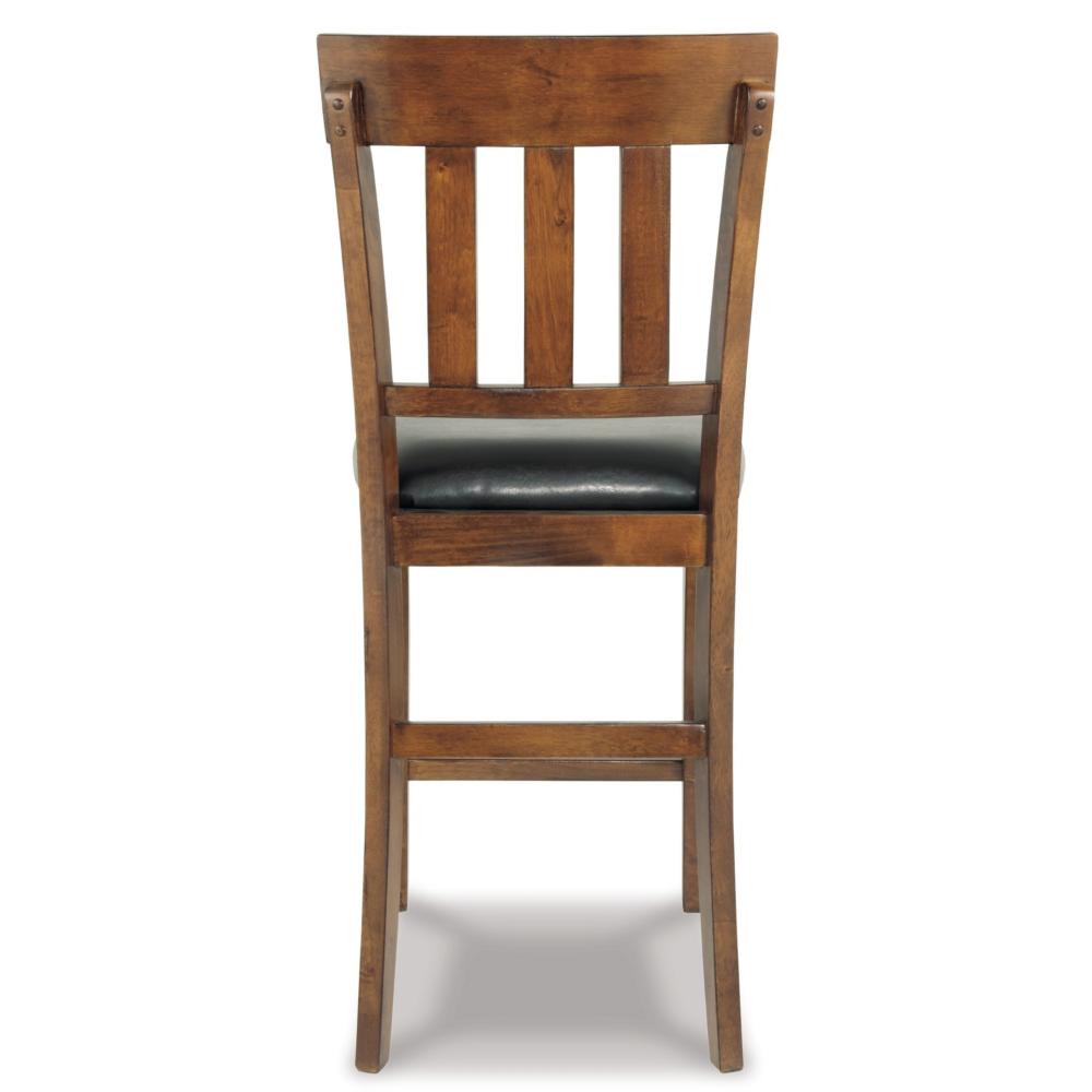 Benjara Raly Counter Height Chair Set of 2, Brown Faux Leather, Slatted Back