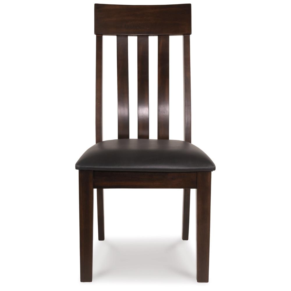 Benjara Hado Dining Chair Set of 2, Dark Brown Faux Leather Seat, Slatted Back
