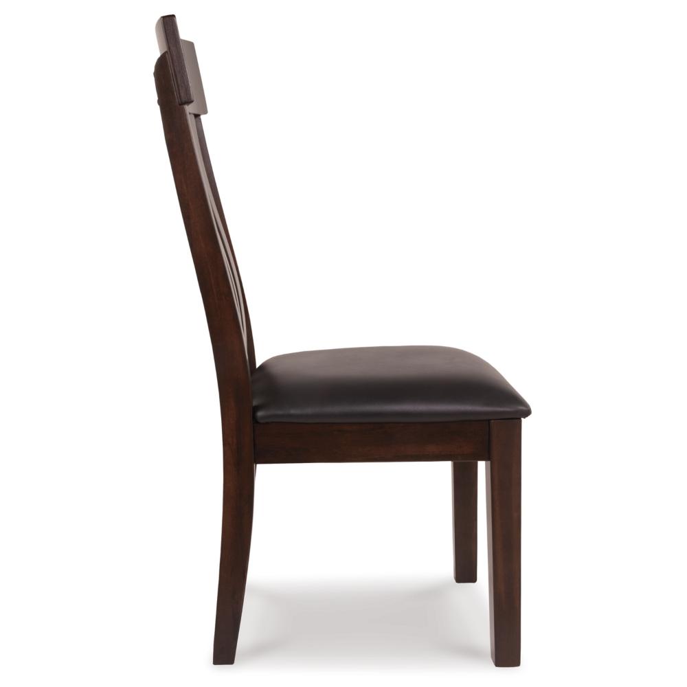 Benjara Hado Dining Chair Set of 2, Dark Brown Faux Leather Seat, Slatted Back