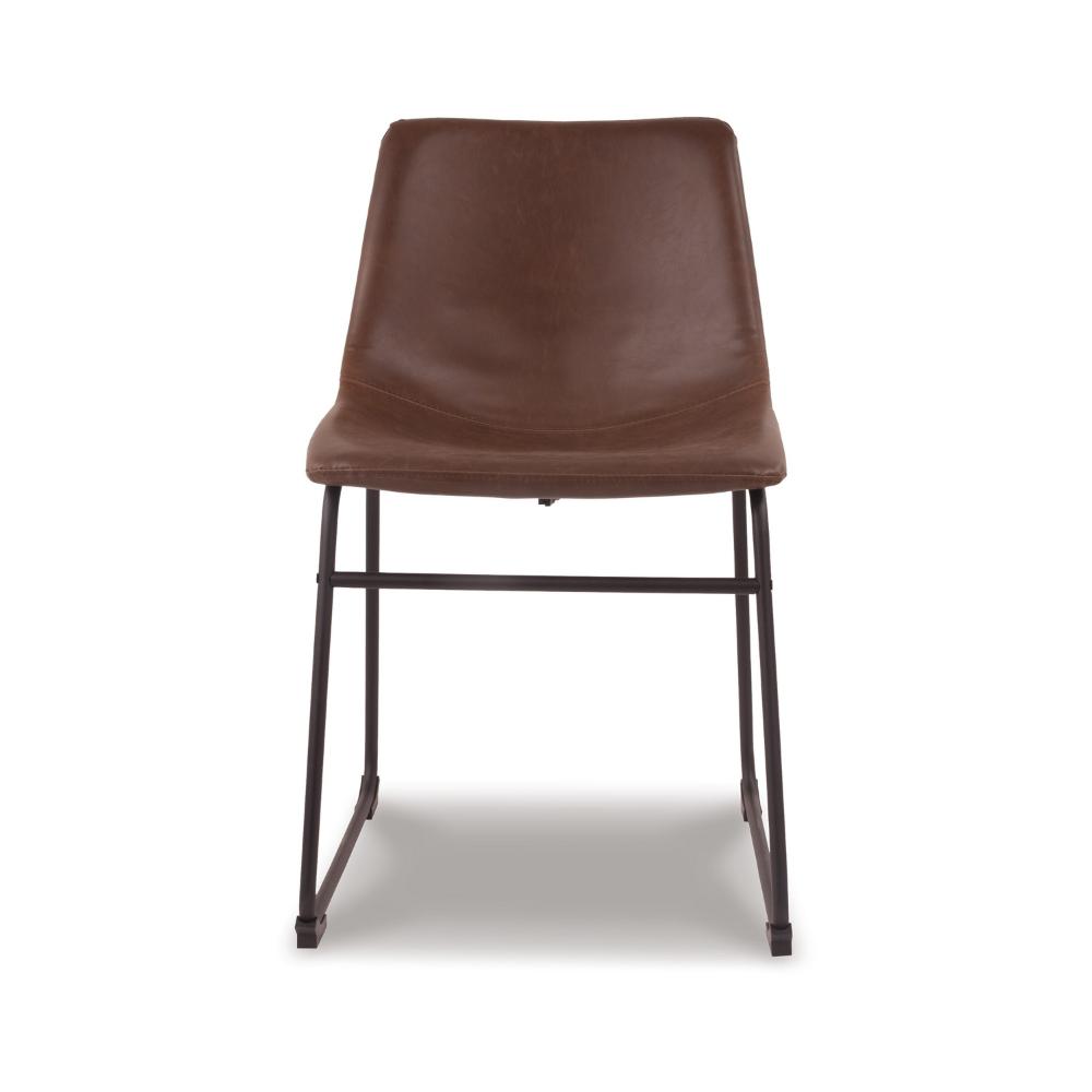 Benjara Tia Dining Chair Set of 2, Brown Faux Leather, Bucket Seat, Metal