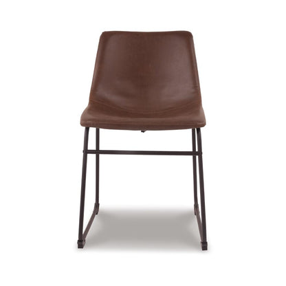 Benjara Tia Dining Chair Set of 2, Brown Faux Leather, Bucket Seat, Metal