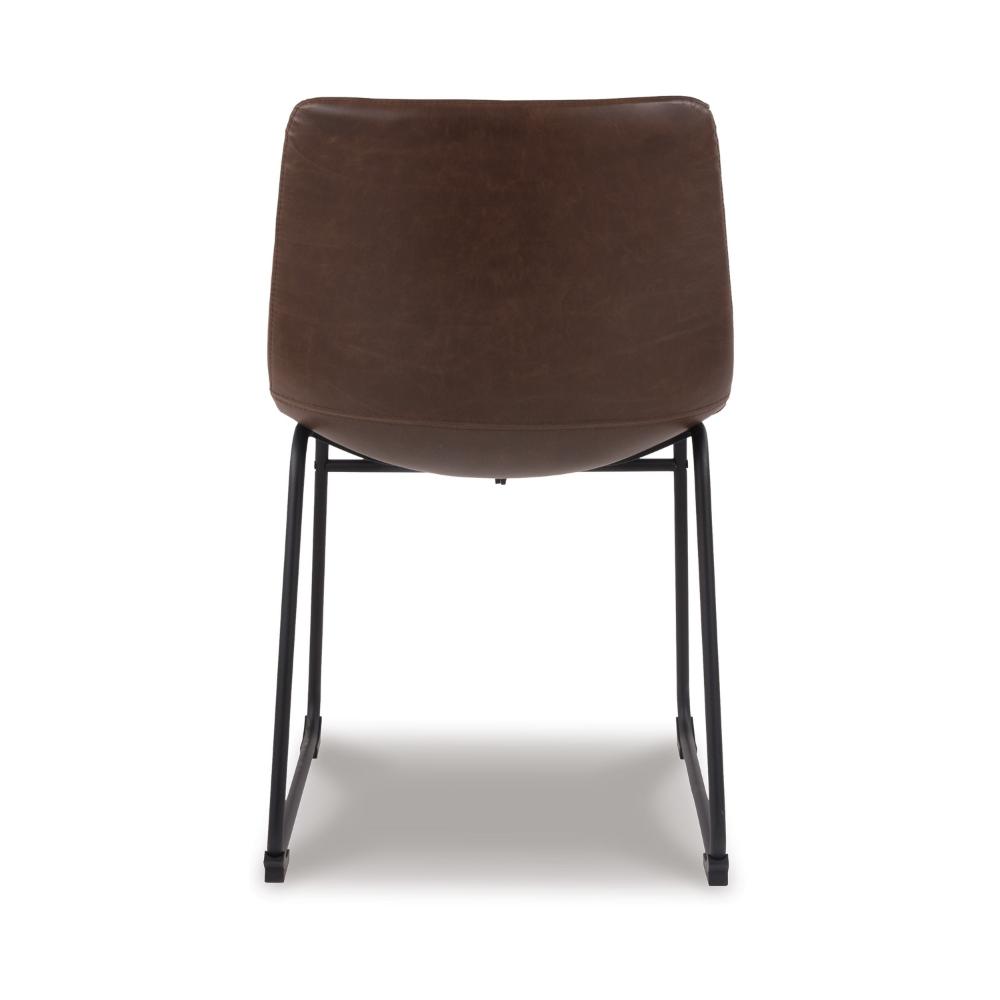 Benjara Tia Dining Chair Set of 2, Brown Faux Leather, Bucket Seat, Metal