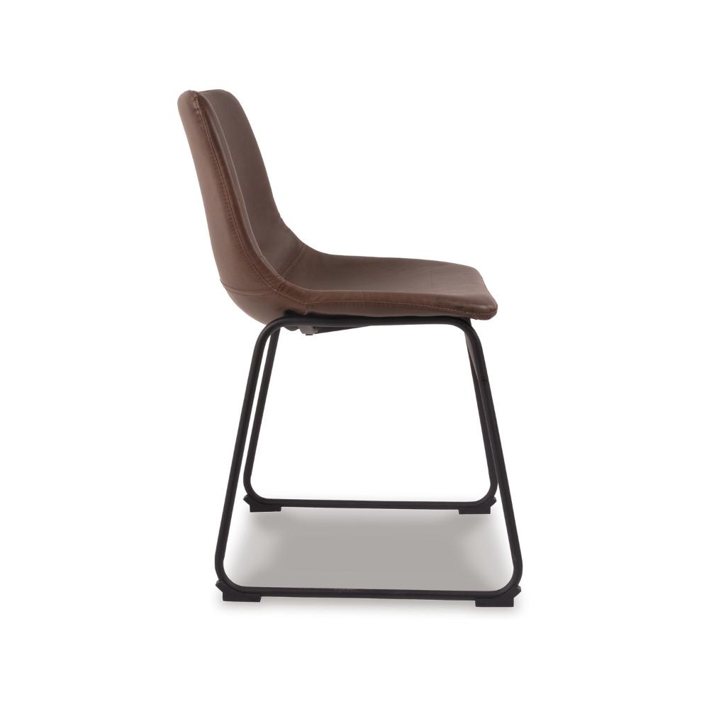 Benjara Tia Dining Chair Set of 2, Brown Faux Leather, Bucket Seat, Metal