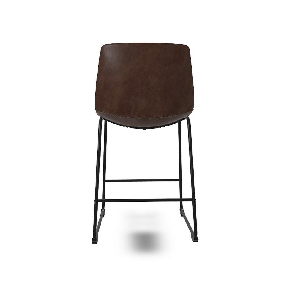 Benjara Tia Counter Height Chair Set of 2, Brown Faux Leather, Bucket Seat
