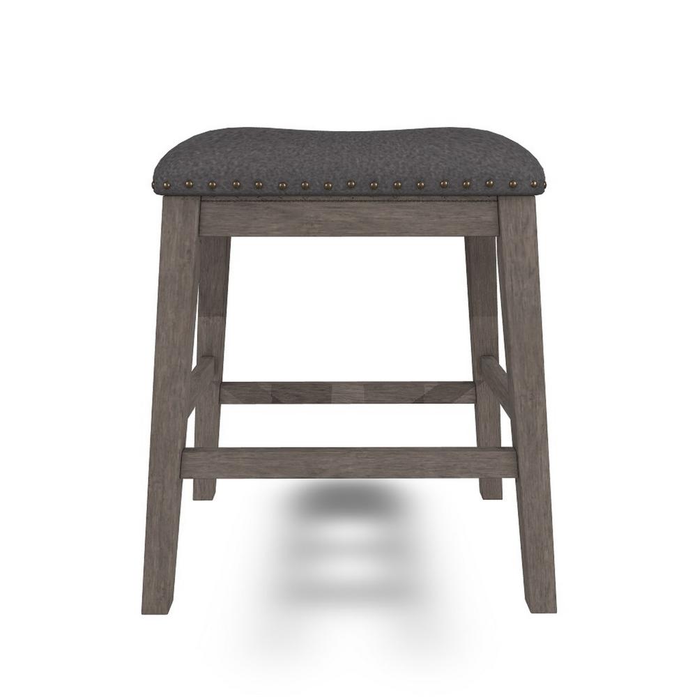 Benjara Caity Counter Height Stool Set of 2, Gray Wood Frame, Cushioned Seat