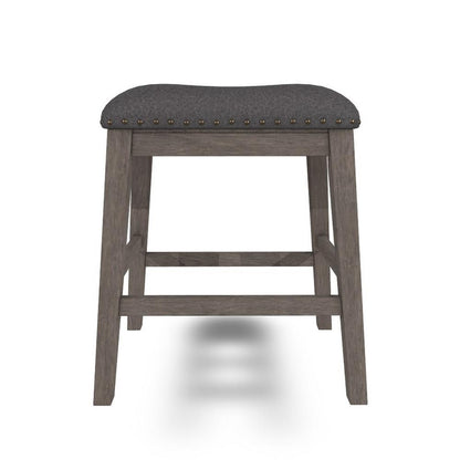 Benjara Caity Counter Height Stool Set of 2, Gray Wood Frame, Cushioned Seat