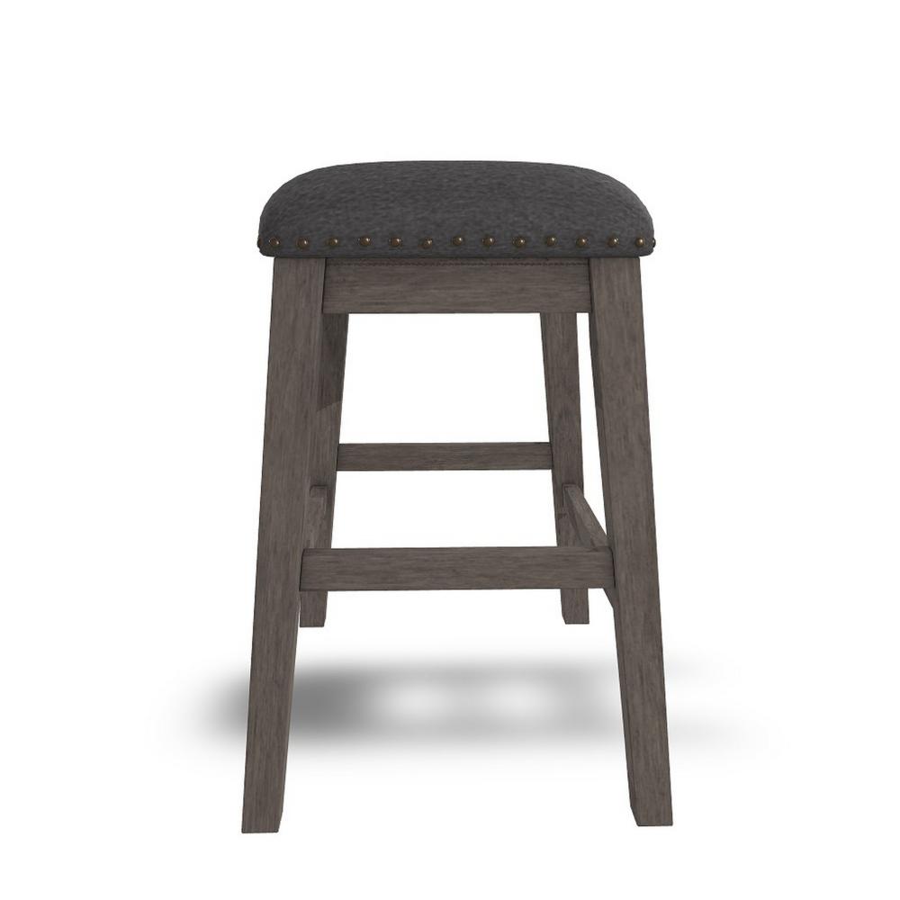 Benjara Caity Counter Height Stool Set of 2, Gray Wood Frame, Cushioned Seat