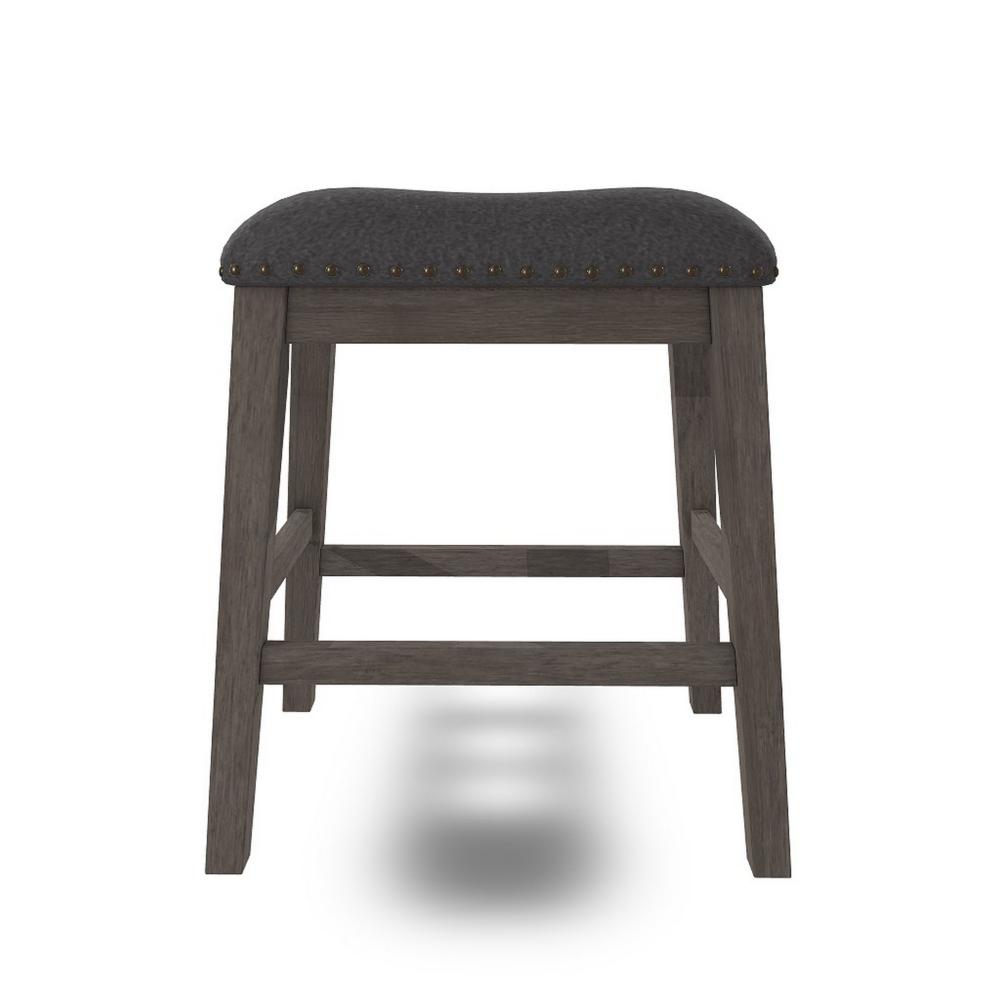 Benjara Caity Counter Height Stool Set of 2, Gray Wood Frame, Cushioned Seat