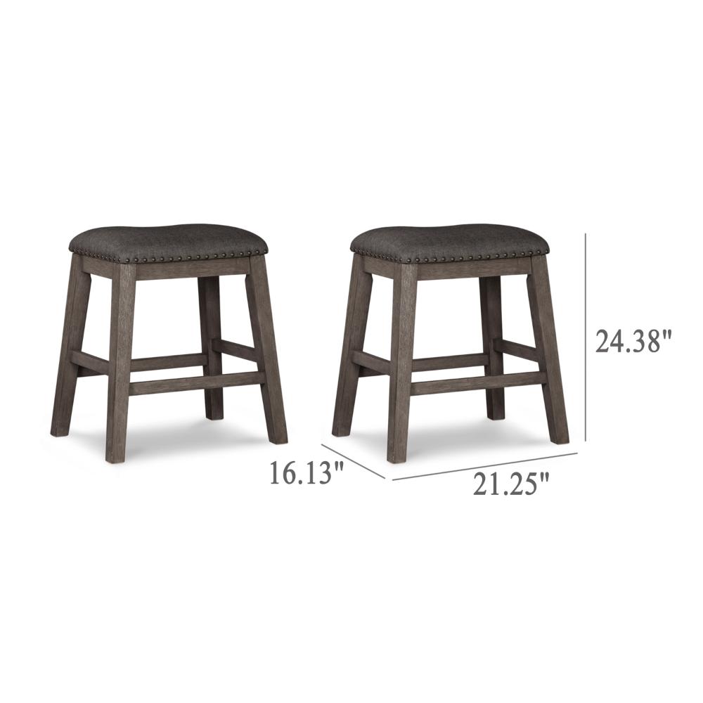 Benjara Caity Counter Height Stool Set of 2, Gray Wood Frame, Cushioned Seat