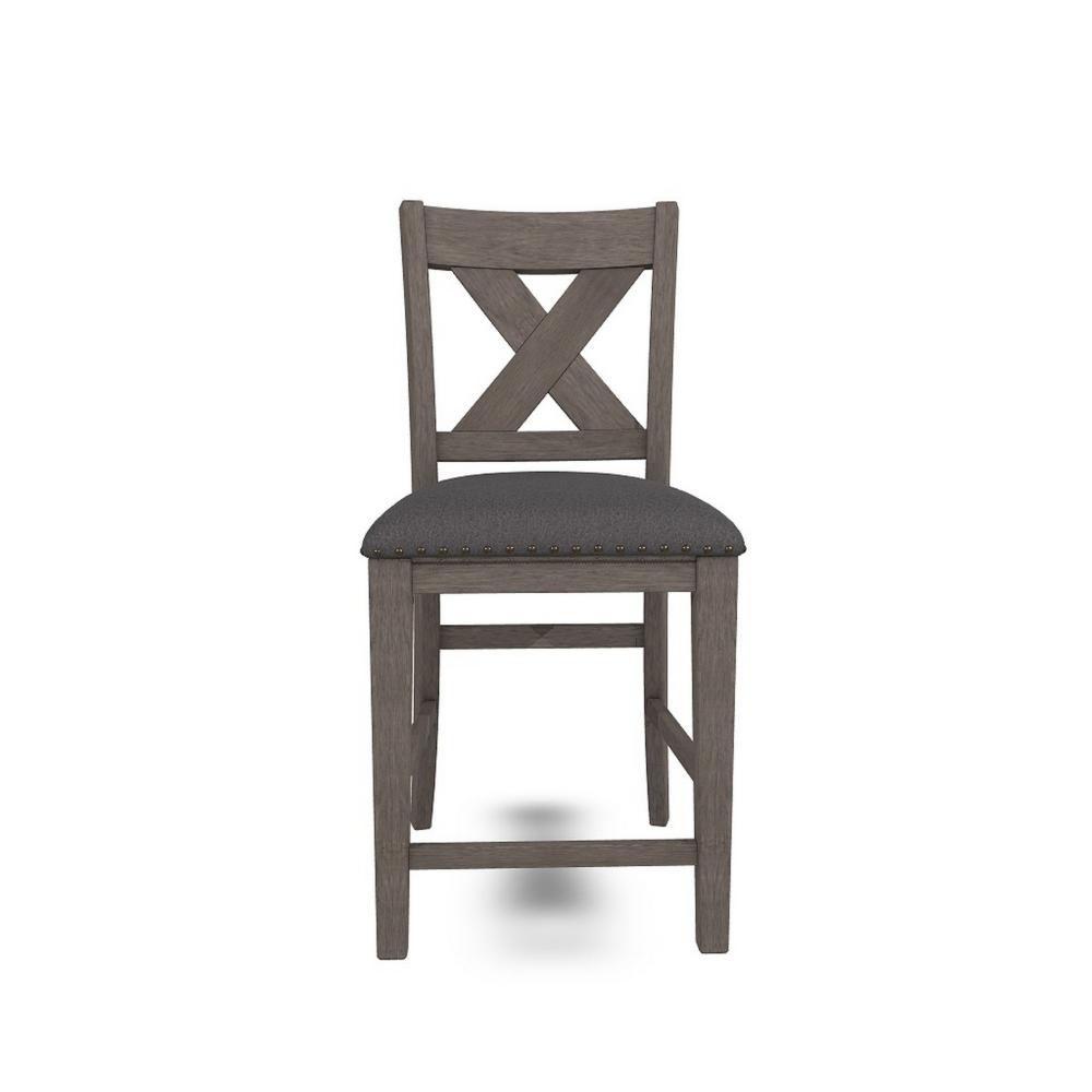 Benjara Caity Counter Height Chair Set of 2, Gray Acacia Wood, X Shaped Back