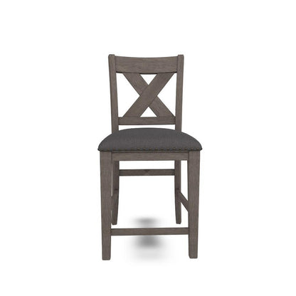 Benjara Caity Counter Height Chair Set of 2, Gray Acacia Wood, X Shaped Back