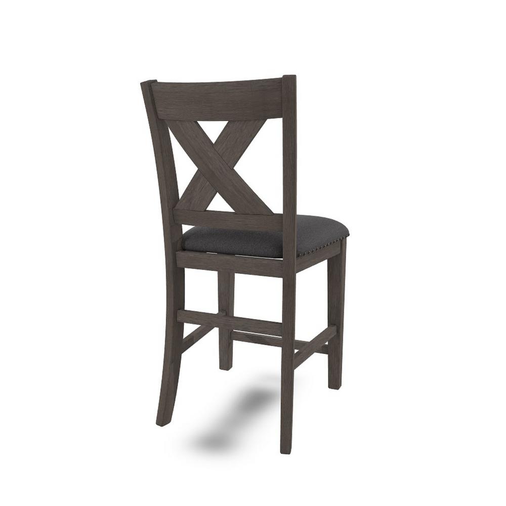 Benjara Caity Counter Height Chair Set of 2, Gray Acacia Wood, X Shaped Back