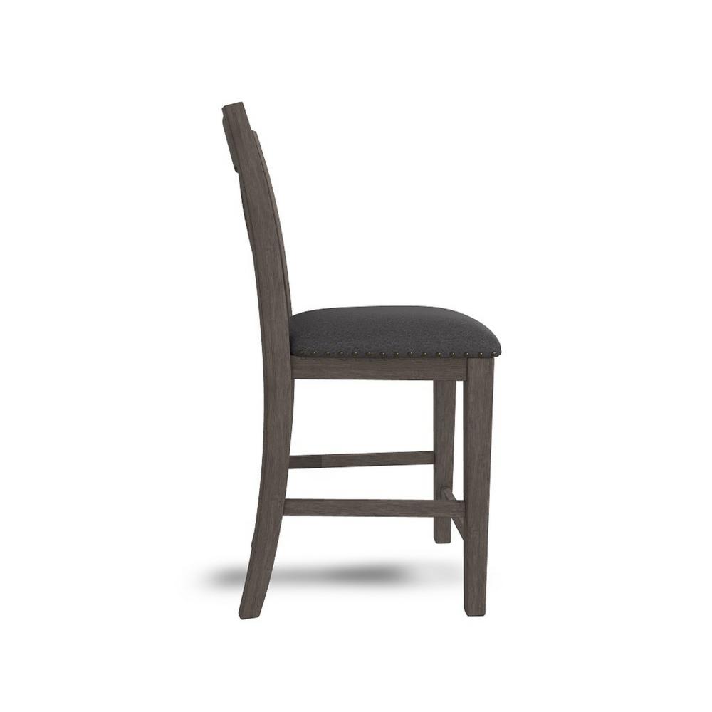 Benjara Caity Counter Height Chair Set of 2, Gray Acacia Wood, X Shaped Back