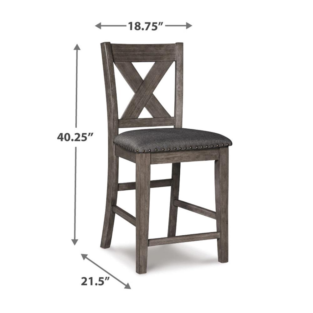 Benjara Caity Counter Height Chair Set of 2, Gray Acacia Wood, X Shaped Back