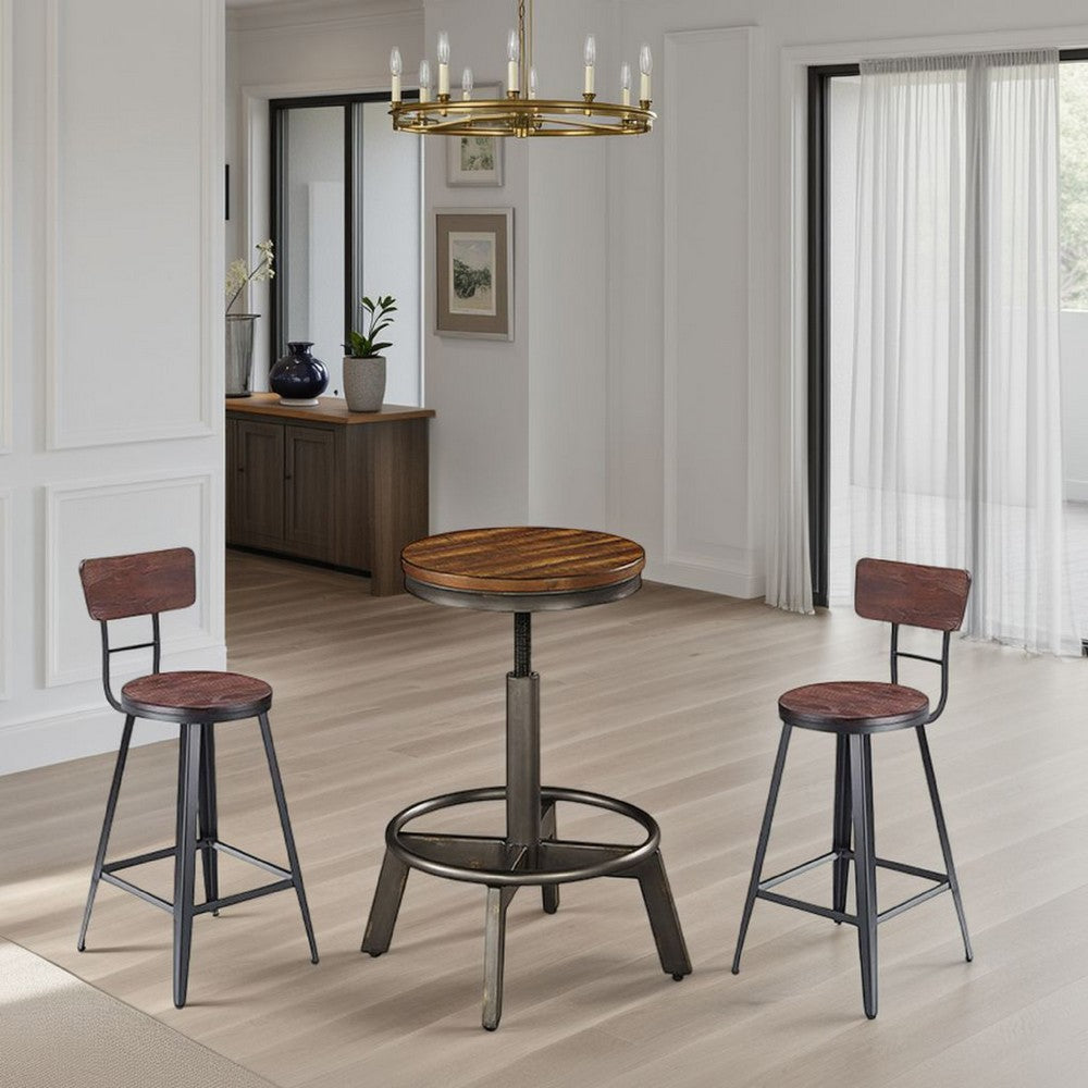 Benjara Jin Swivel Counter Height Stool Set of 2, Dining Adjustable, Brown