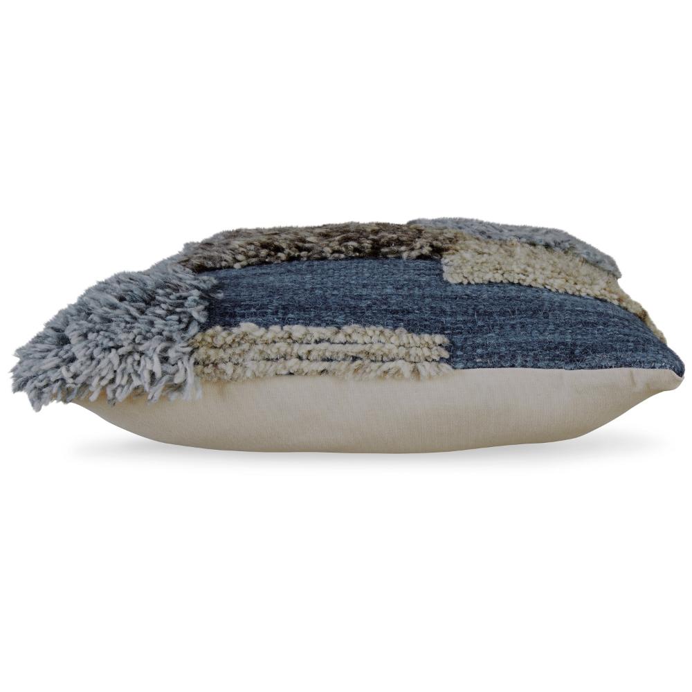 Benjara Square Accent Throw Pillow, 20 Inch Hand Knotted Patchwork, Gray Wool