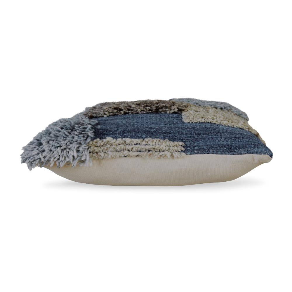 Benjara Square Accent Throw Pillow, 20 Inch Hand Knotted Patchwork, Gray Wool