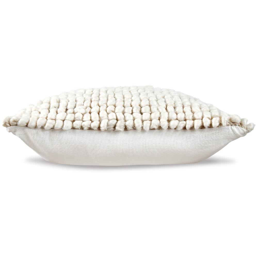 Benjara Avy Square Accent Throw Pillow, 20 Inch Plush Looped Ivory White Wool