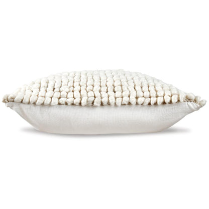 Benjara Avy Square Accent Throw Pillow, 20 Inch Plush Looped Ivory White Wool