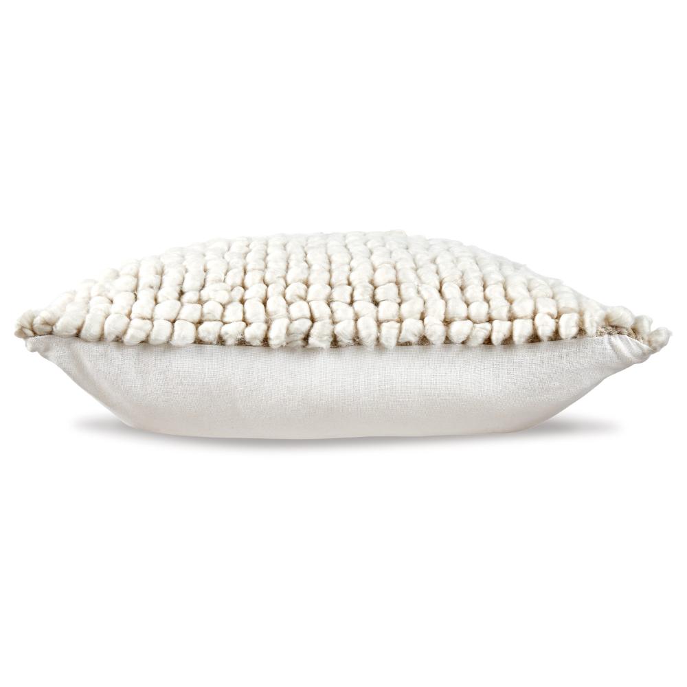 Benjara Avy Square Accent Throw Pillow, 20 Inch Plush Looped Ivory White Wool