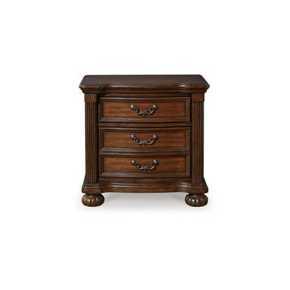 Benjara Laon Nightstand, 3 Drawer, Bronze, 29 Inch Cherry Brown Solid Hardwood