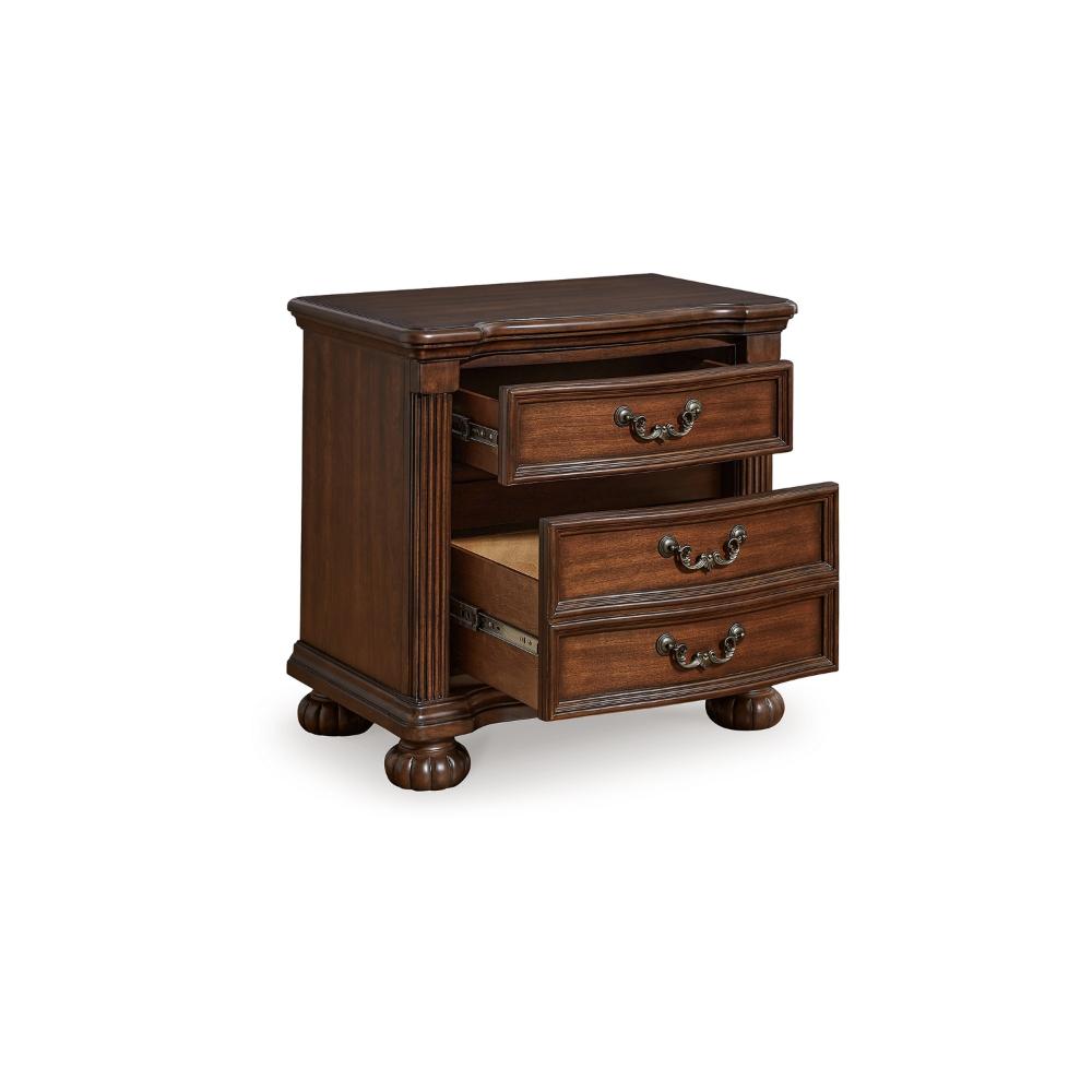 Benjara Laon Nightstand, 3 Drawer, Bronze, 29 Inch Cherry Brown Solid Hardwood