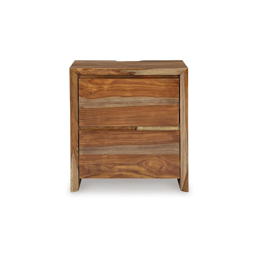 Benjara Donni Nightstand with 2 Drawer, Brown Sheesham Wood Finish, 24 Inch