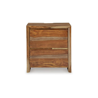 Benjara Donni Nightstand with 2 Drawer, Brown Sheesham Wood Finish, 24 Inch