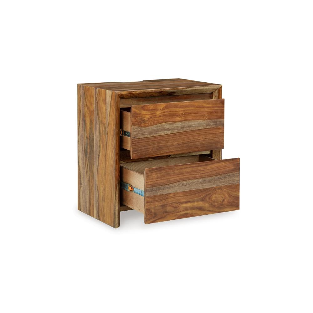 Benjara Donni Nightstand with 2 Drawer, Brown Sheesham Wood Finish, 24 Inch