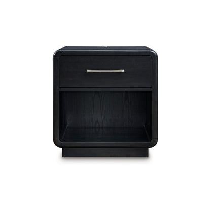 Benjara Robeck Nightstand, 1 Drawer, Black 26 Inch, Silver Metal Handles