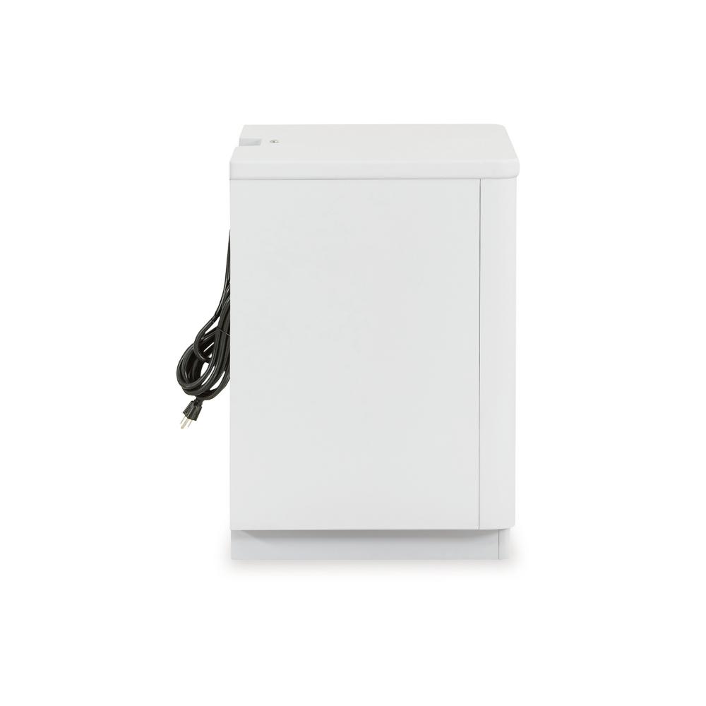 Benjara Canaal Nightstand, 2 Drawer, White Solid Wood, 28 Inch, LED Light