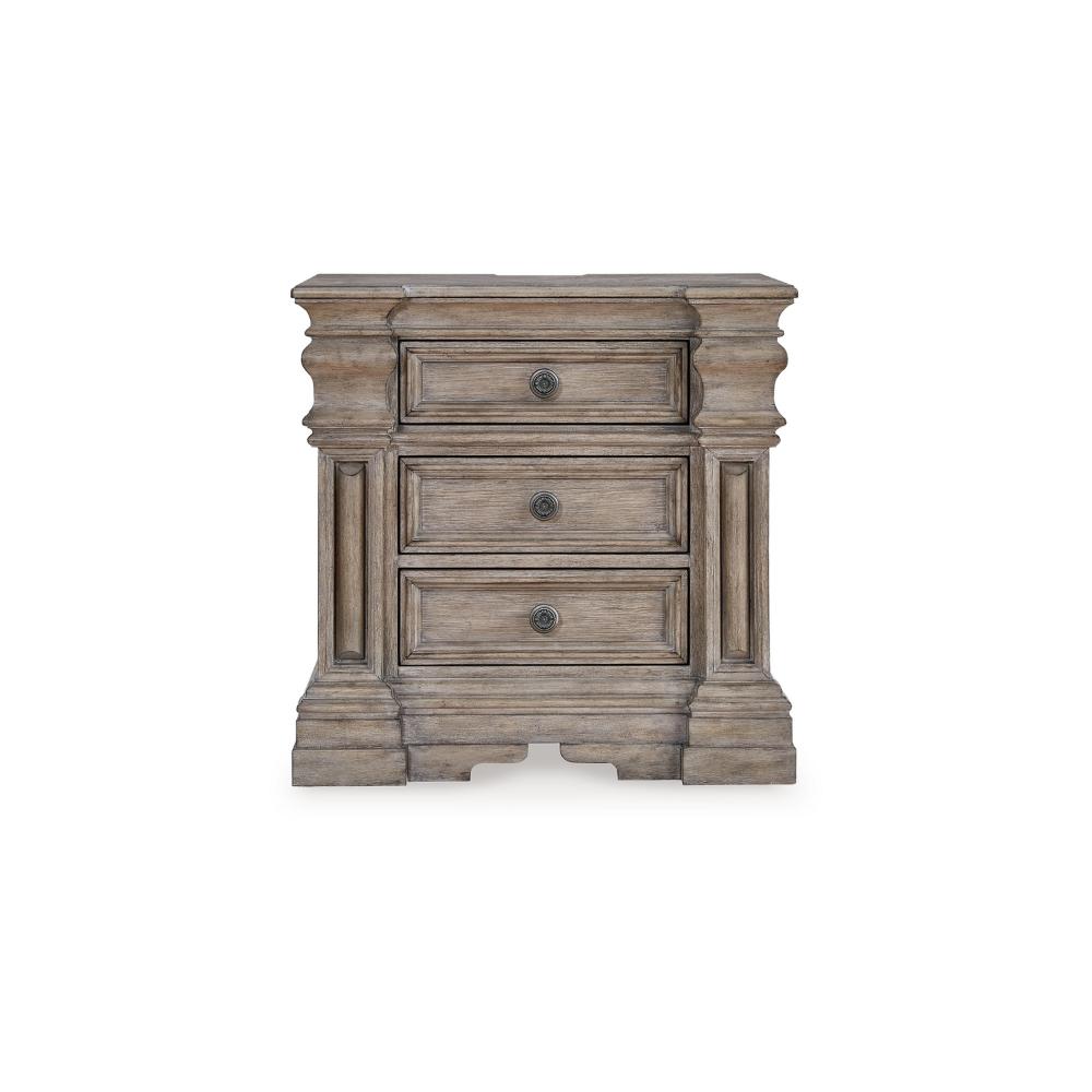 Benjara Blaie Nightstand, 3 Drawer, 29 inch, Taupe Brown Solid Hardwood Finish