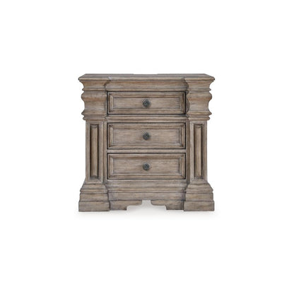 Benjara Blaie Nightstand, 3 Drawer, 29 inch, Taupe Brown Solid Hardwood Finish