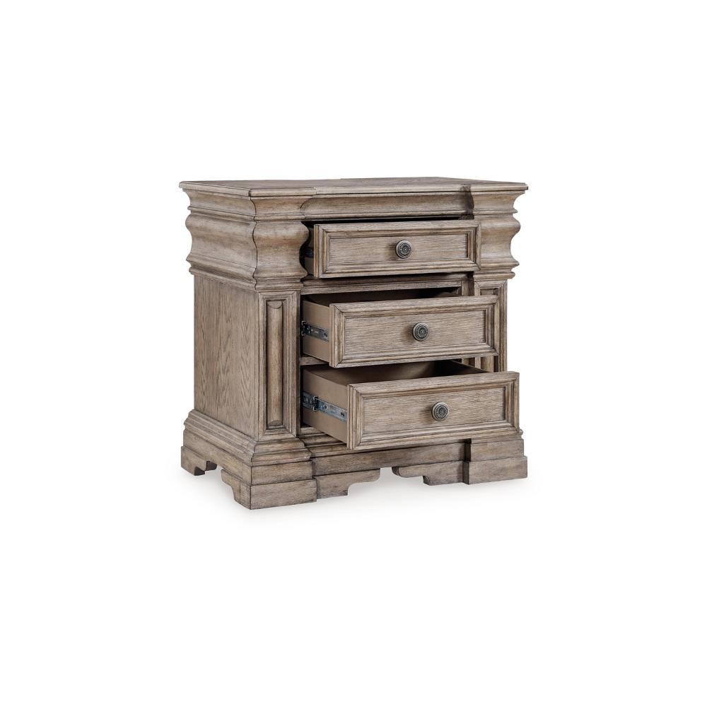 Benjara Blaie Nightstand, 3 Drawer, 29 inch, Taupe Brown Solid Hardwood Finish
