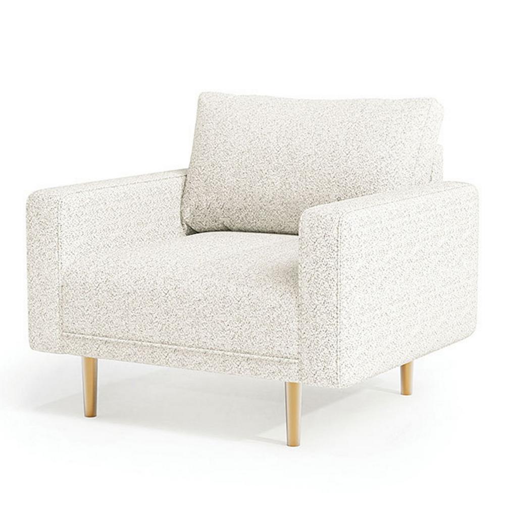 Benjara Remy Accent Chair, Bench Seat w Track Arms, Plush Off White Boucle