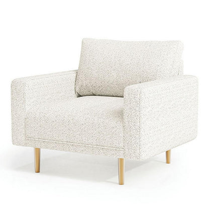 Benjara Remy Accent Chair, Bench Seat w Track Arms, Plush Off White Boucle