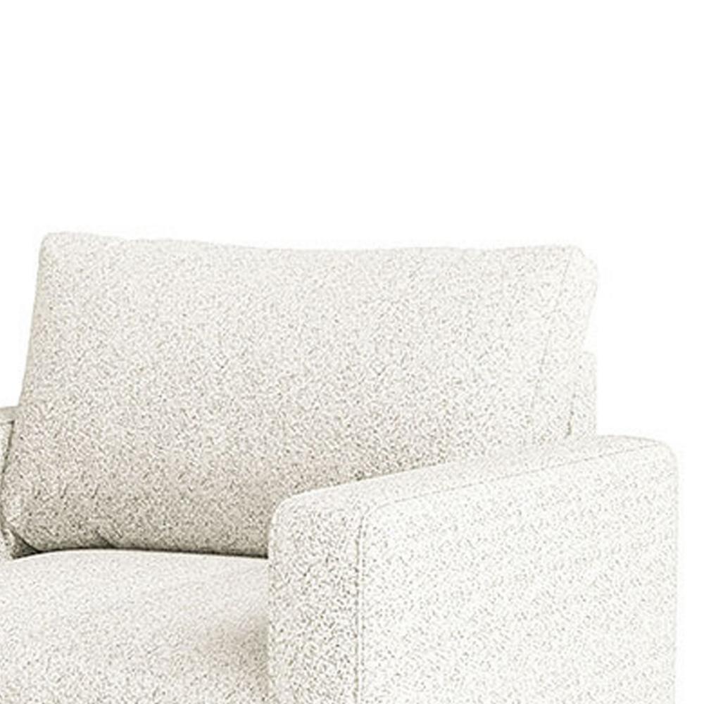 Benjara Remy Accent Chair, Bench Seat w Track Arms, Plush Off White Boucle