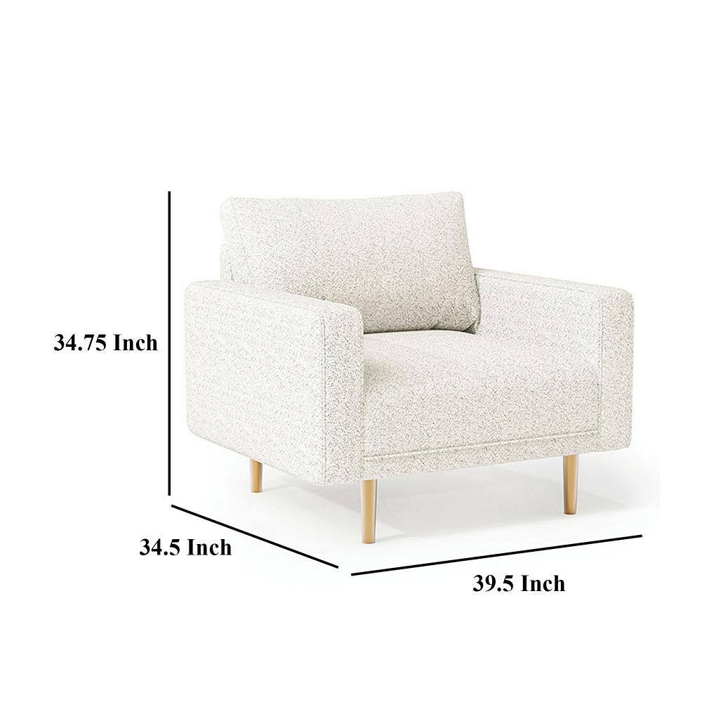 Benjara Remy Accent Chair, Bench Seat w Track Arms, Plush Off White Boucle