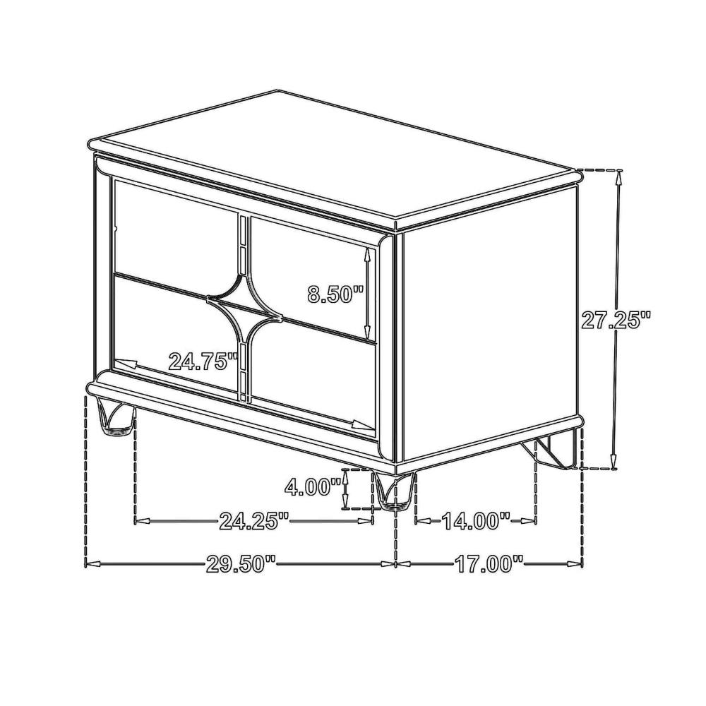 Benjara Ory Nightstand w 2 Drawers, Chrome Star Handle, Pearl Ivory Wood