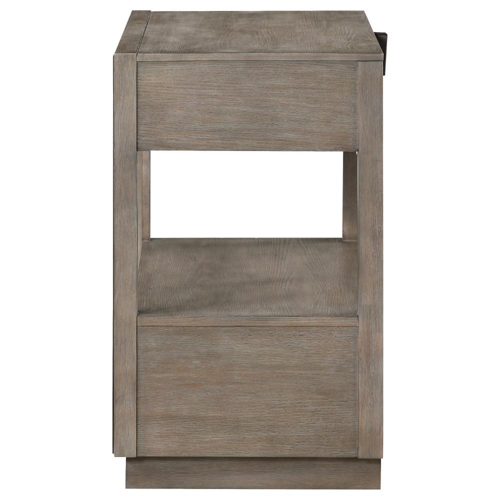 Benjara Lyni Nightstand, 2 Storage Drawers, Open Shelf, Washed Oak Brown