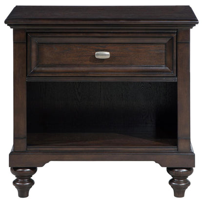Benjara Meon Nightstand w Drawer And Open Cubby Shelf, Dark Oak Brown Wood