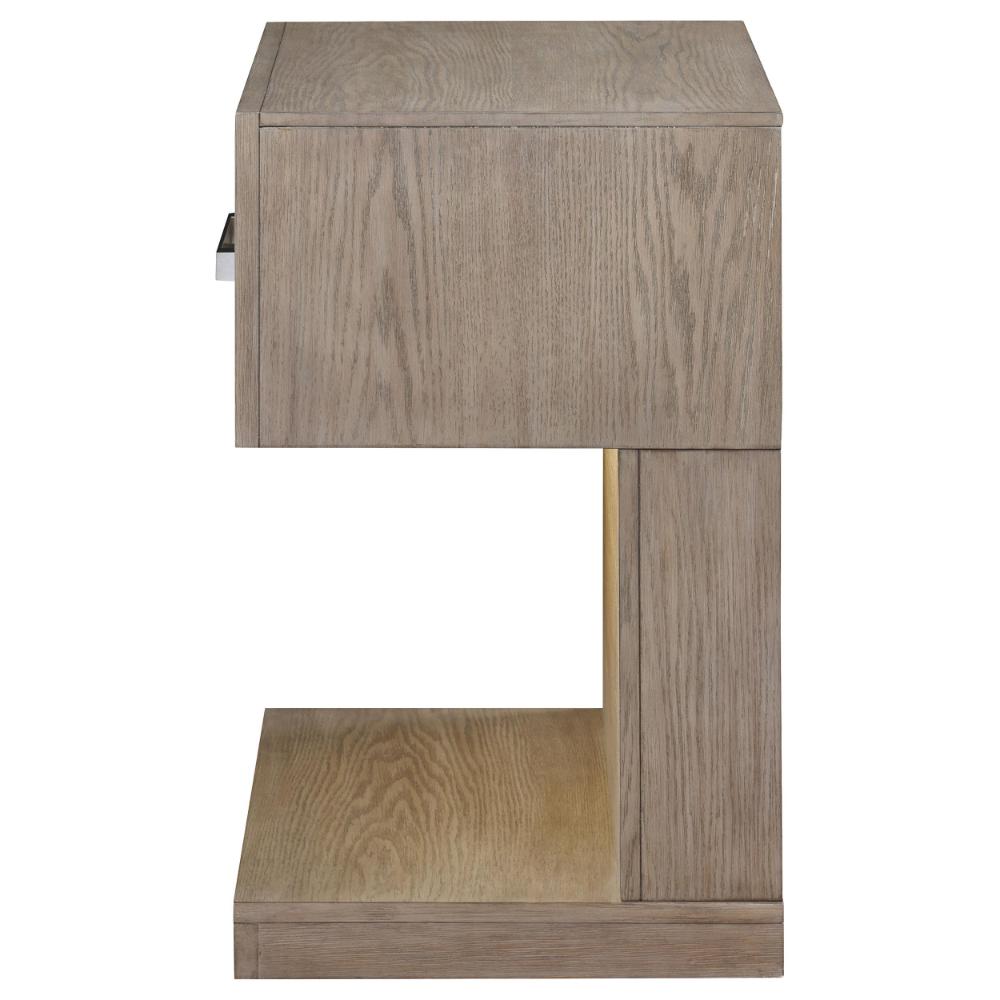 Benjara Keno Nightstand, 27 Inch Brown Acacia Wood, Storage Drawer, LED Light