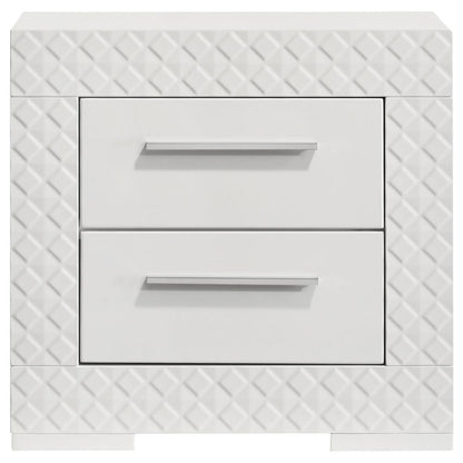 Benjara Ivon Nightstand, 2 Drawers, 26 Inch Modern Glossy White Solid Hardwood