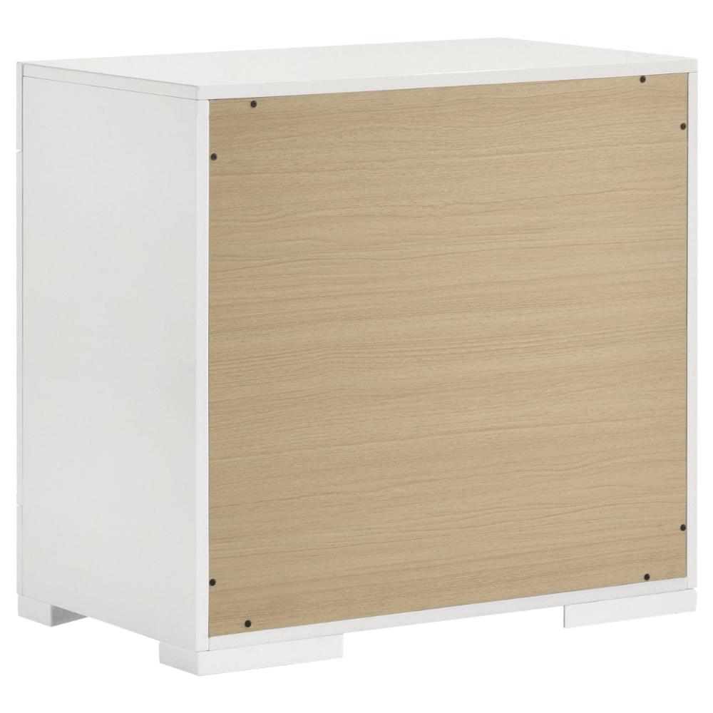 Benjara Ivon Nightstand, 2 Drawers, 26 Inch Modern Glossy White Solid Hardwood