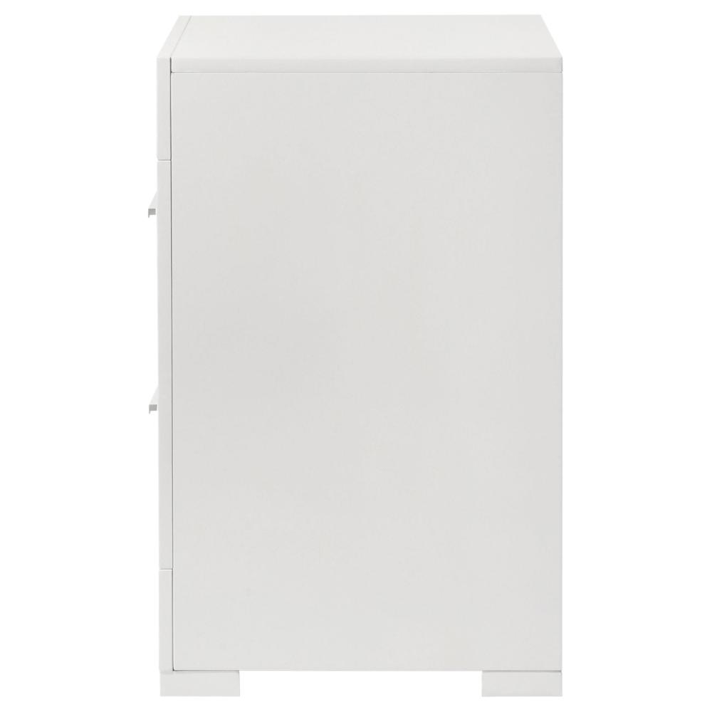 Benjara Ivon Nightstand, 2 Drawers, 26 Inch Modern Glossy White Solid Hardwood