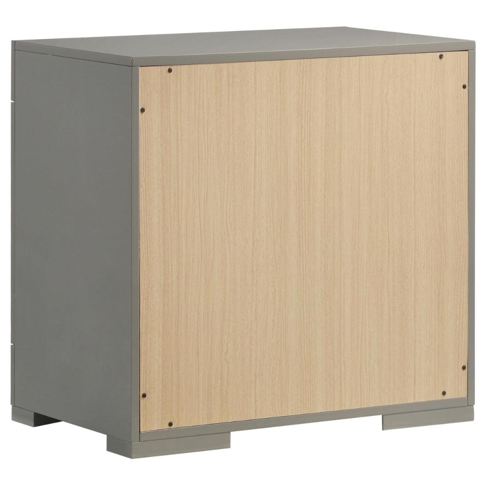 Benjara Ivon Nightstand, 2 Storage Drawers, 26 Inch Glossy Gray Hardwood