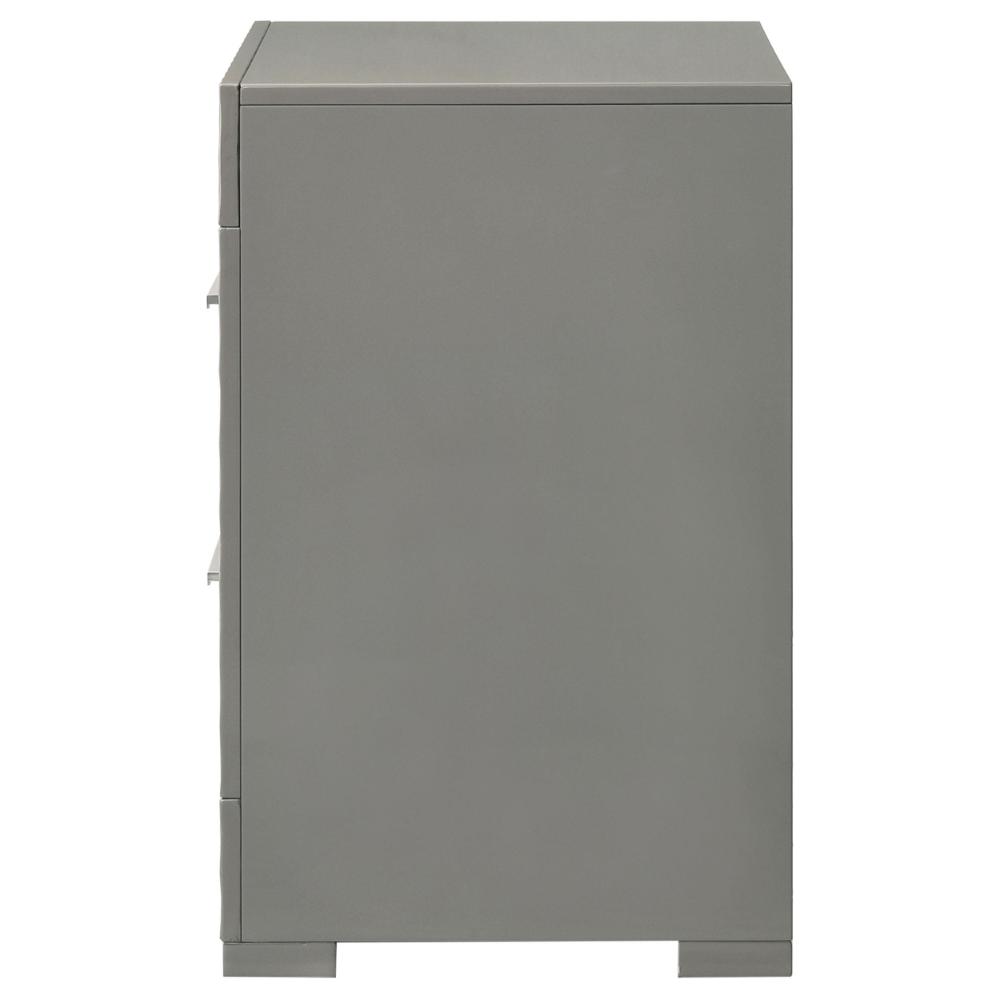 Benjara Ivon Nightstand, 2 Storage Drawers, 26 Inch Glossy Gray Hardwood
