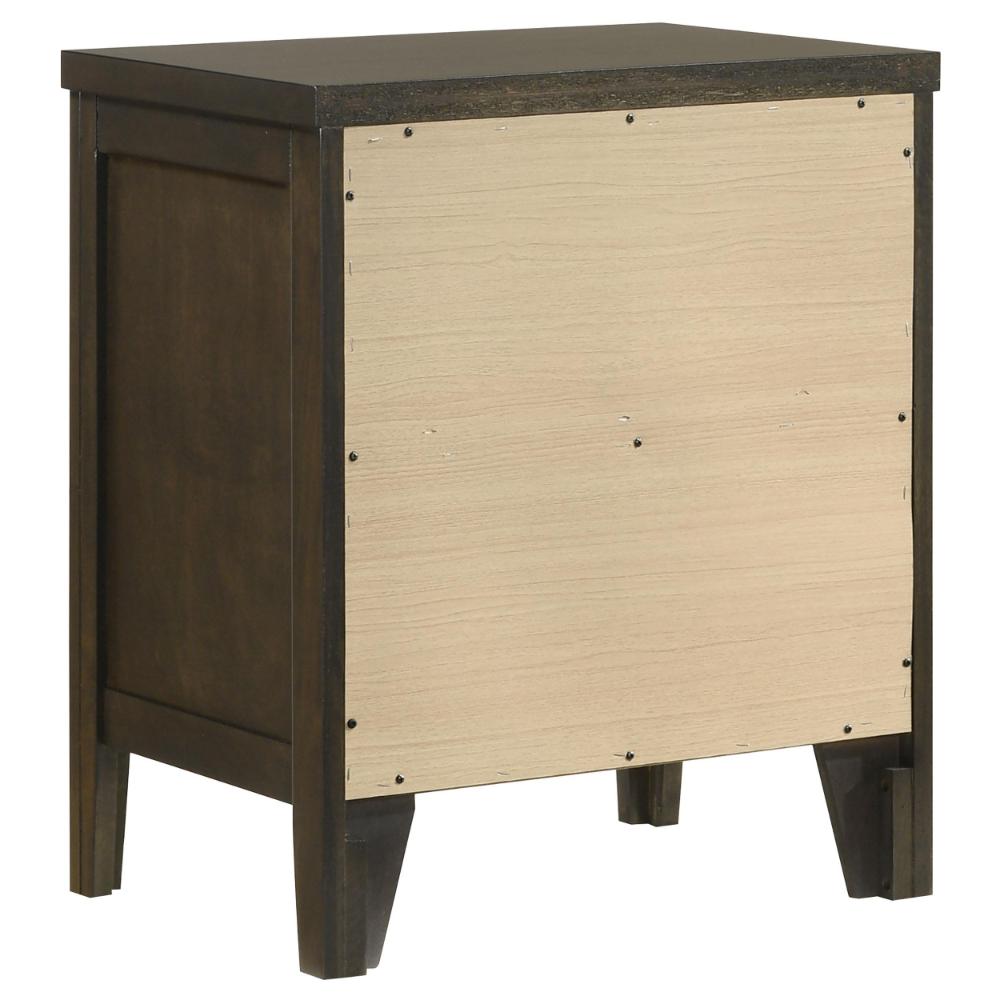 Benjara Wily Nightstand, Dark Brown Wood, 2 Drawers with Round Nickel Knobs