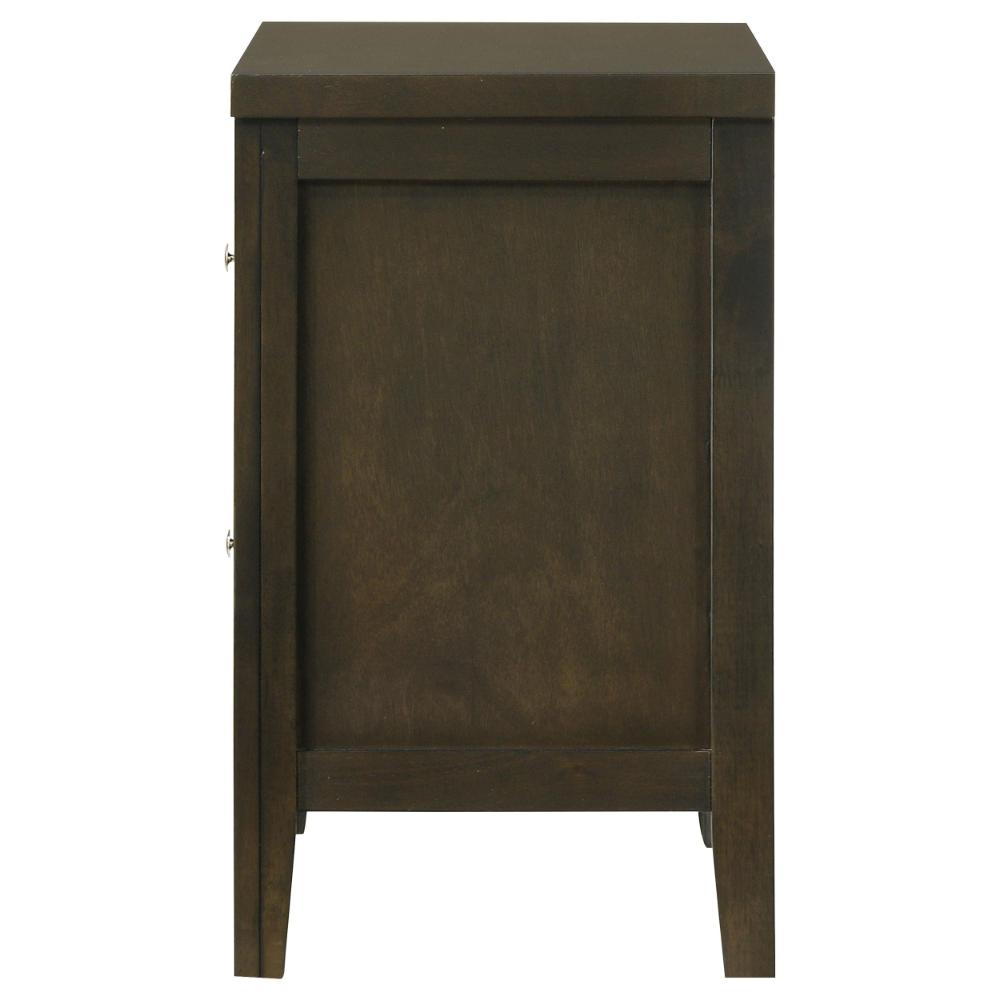 Benjara Wily Nightstand, Dark Brown Wood, 2 Drawers with Round Nickel Knobs