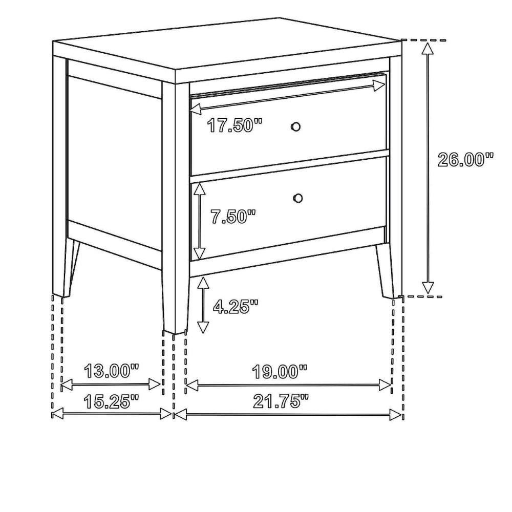 Benjara Wily Nightstand, Dark Brown Wood, 2 Drawers with Round Nickel Knobs